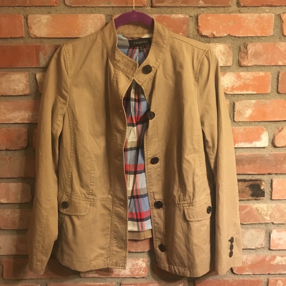 Talbots camel tan color button blazer with pockets